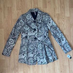 NWT ambition Paisley Print Button Up Fit and Flare Jacket / Coat Size Medium